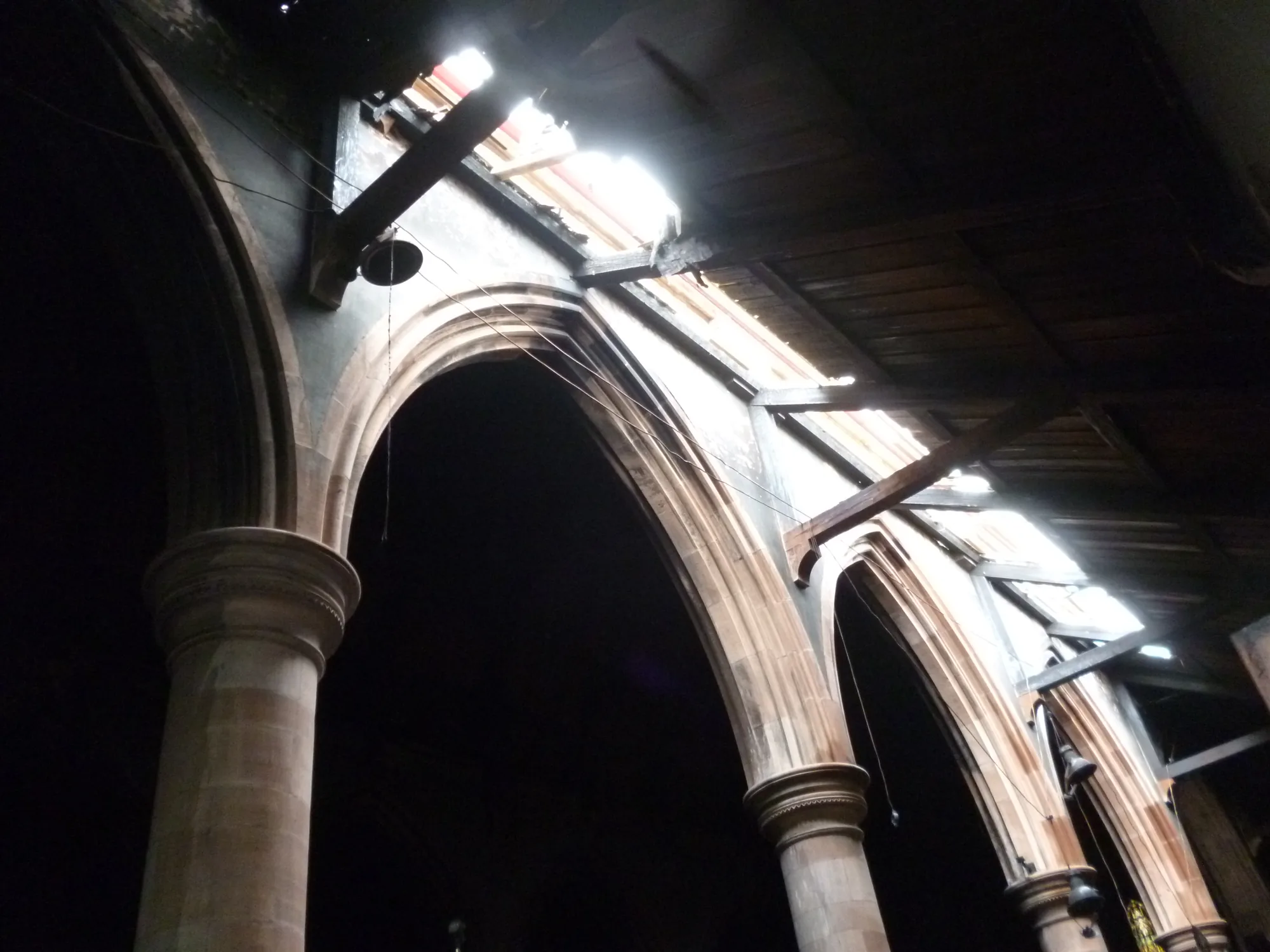 Fire damage to the Bangor Parish Church roof