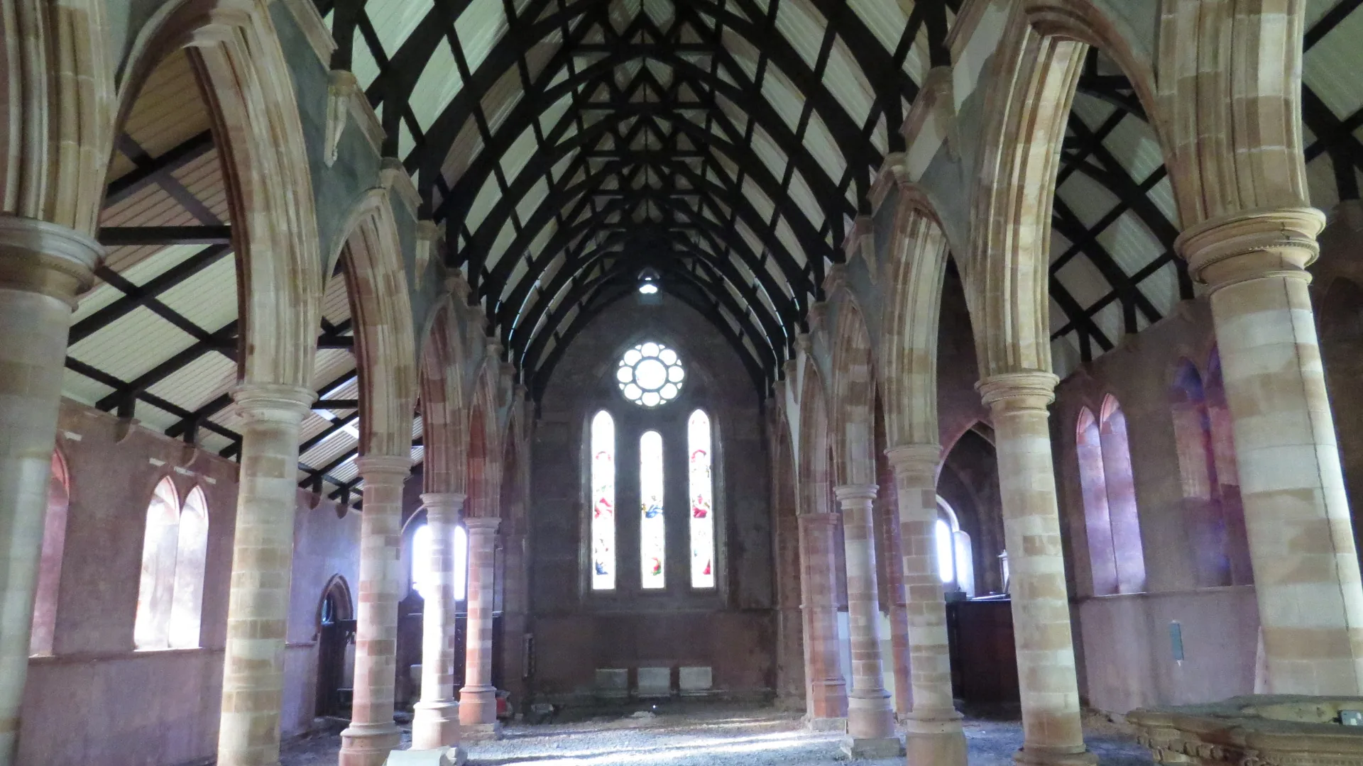 Bangor Parish Church interior during restoration