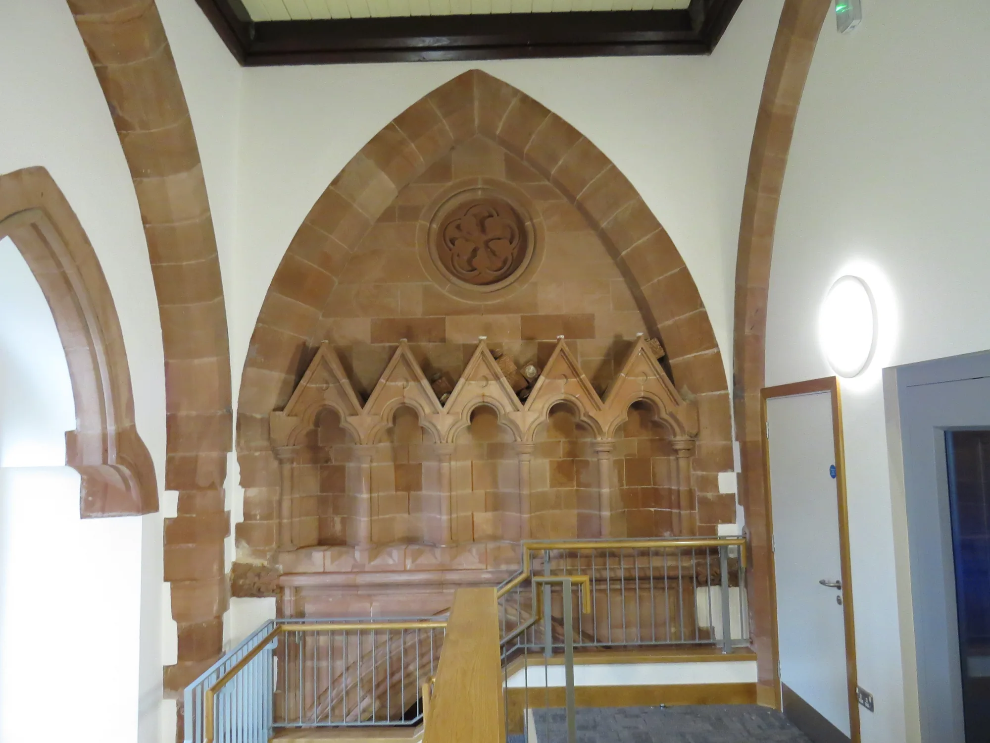 Restored sandstone arcade at Bangor Parish Church