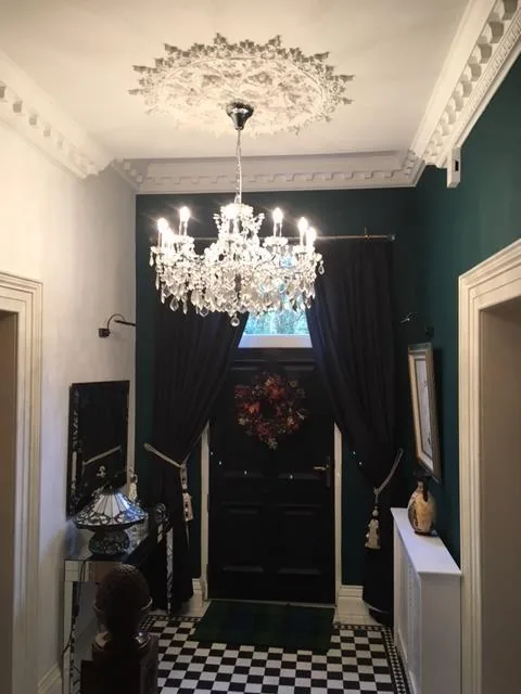 Completed entrance hall with Victorian-style tiled floor