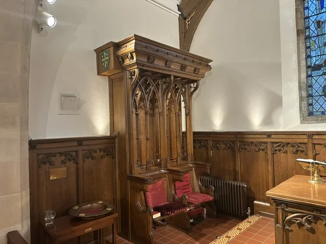 Restored carved timber seating at St Colman’s