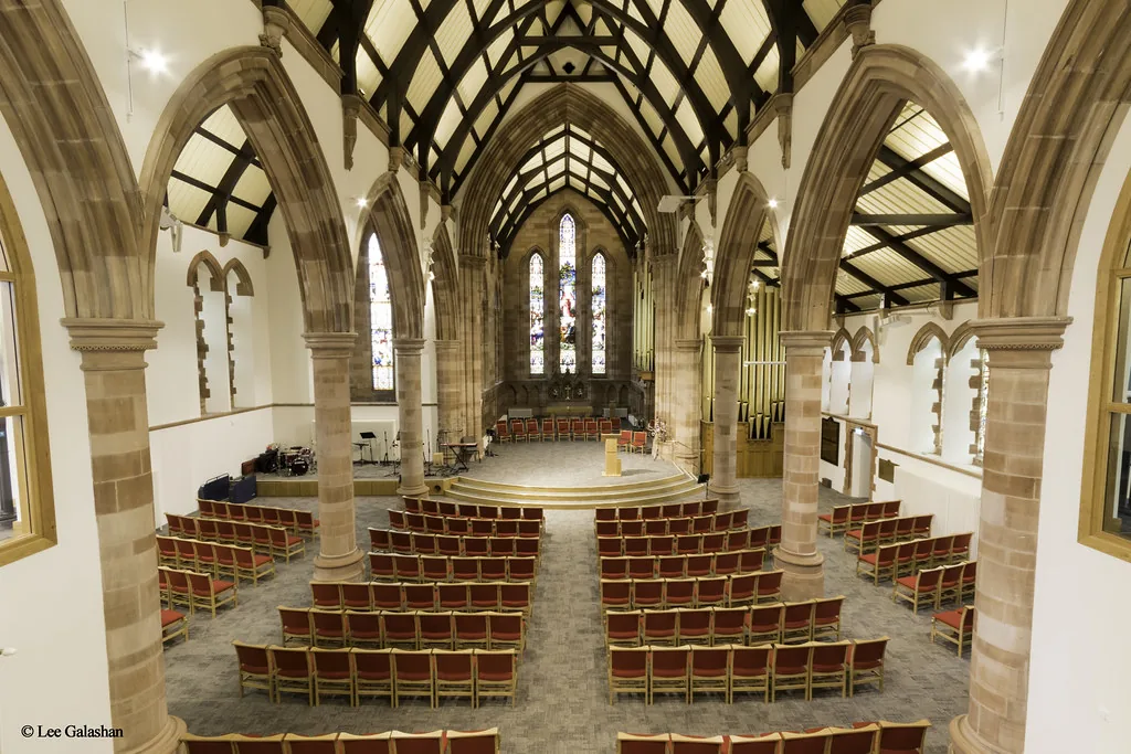 Restored interior of St Comgall’s listed church