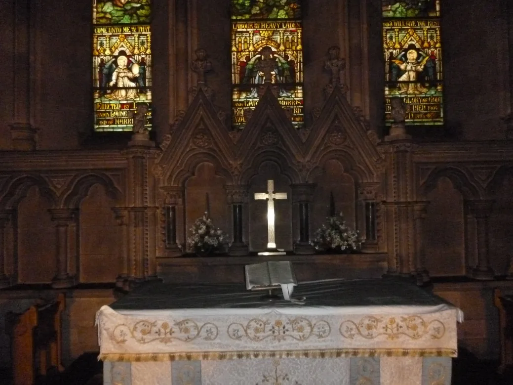 Fire-damaged chancel at St Comgall’s