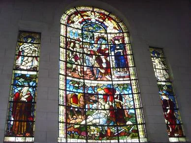 Historic stained-glass window in a listed building